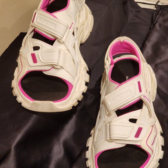 Excellent EU39 BALENCIAGA Track Velcro Sneaker Sandal WhiteFluoPink - Picture 1 of 16